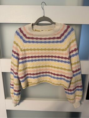 Pull&Bear Cream Striped Crewneck Sweater with Multicolor Bands